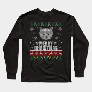 White Cat Face Christmas Long Sleeve T-Shirt